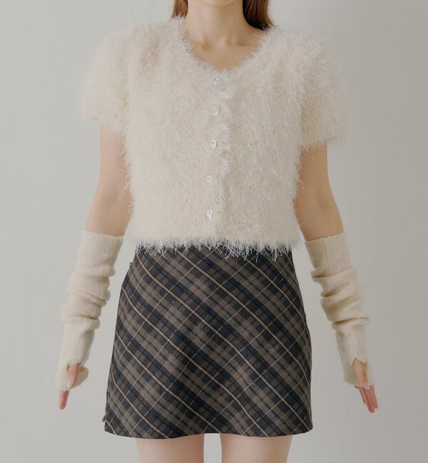  「リブアームウォーマー付シャギー半袖ニット」|ニット・セーター|