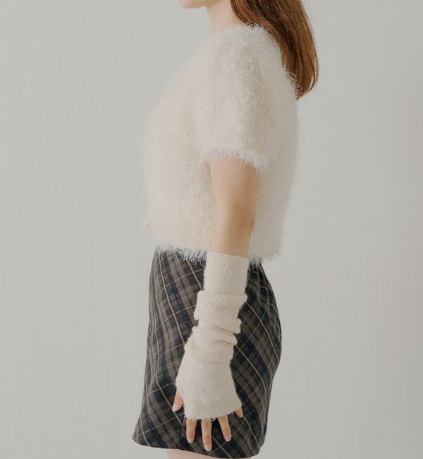  「リブアームウォーマー付シャギー半袖ニット」|ニット・セーター|