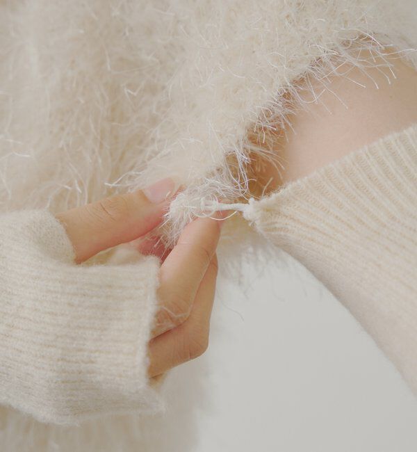  「リブアームウォーマー付シャギー半袖ニット」|ニット・セーター|