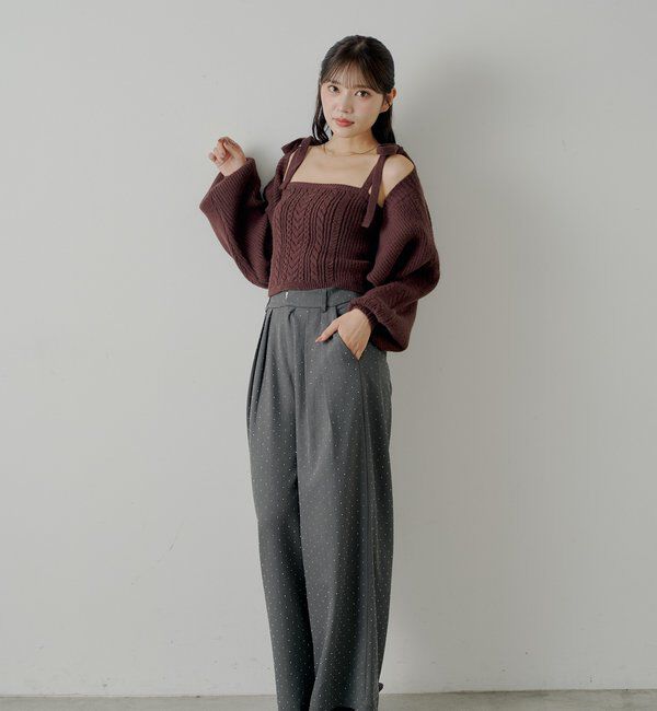  「ケーブルリボンキャミ+ボレロセット」|ニット・セーター|