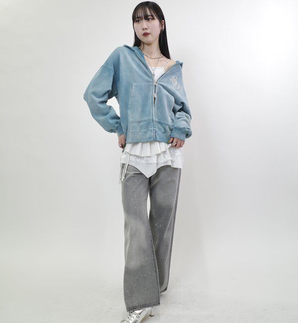  「【SLOPPY】RHINESTONE ZIP HOODIE」|パーカー|