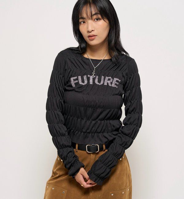  「シャーリングロゴトップス」|Tシャツ・カットソー|ブラック