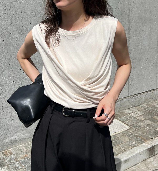  「【高見え素材/ウエスト周りカバー】ツイストドレープTシャツ」|Tシャツ・カットソー|