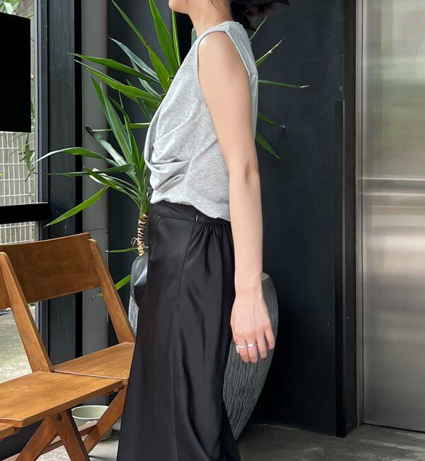  「【高見え素材/ウエスト周りカバー】ツイストドレープTシャツ」|Tシャツ・カットソー|