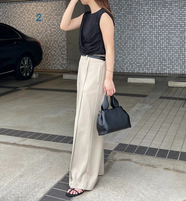  「【高見え素材/ウエスト周りカバー】ツイストドレープTシャツ」|Tシャツ・カットソー|