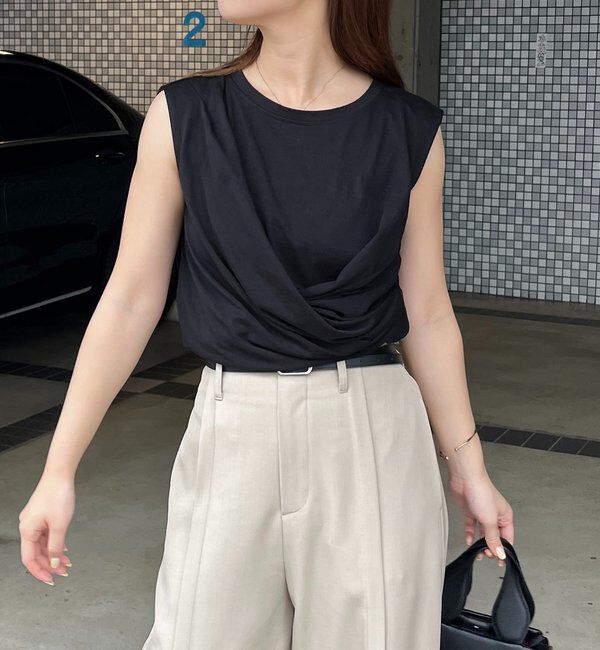  「【高見え素材/ウエスト周りカバー】ツイストドレープTシャツ」|Tシャツ・カットソー|