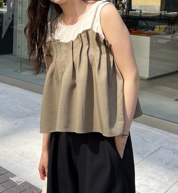  「【オールシーズン◎】タックフレアキャミ」|シャツ・ブラウス|ベージュ