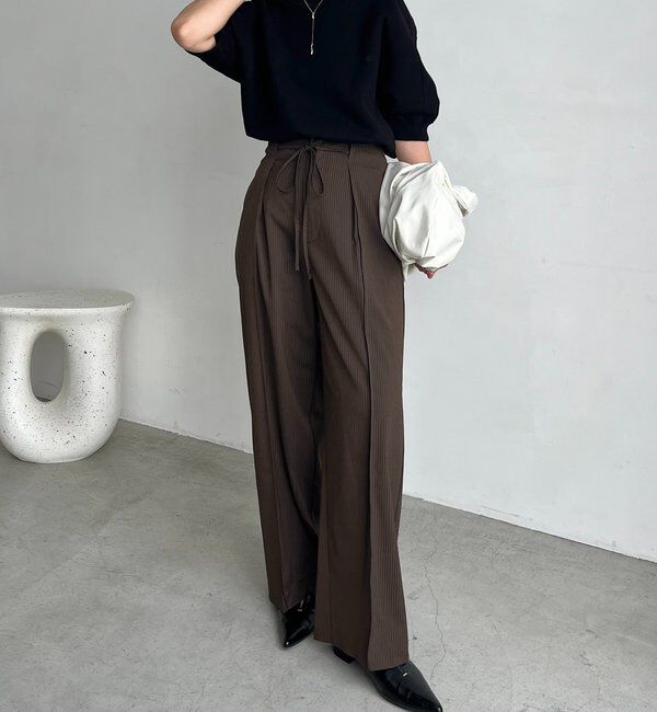  「ウエストリボンストライプパンツ」|チノ|