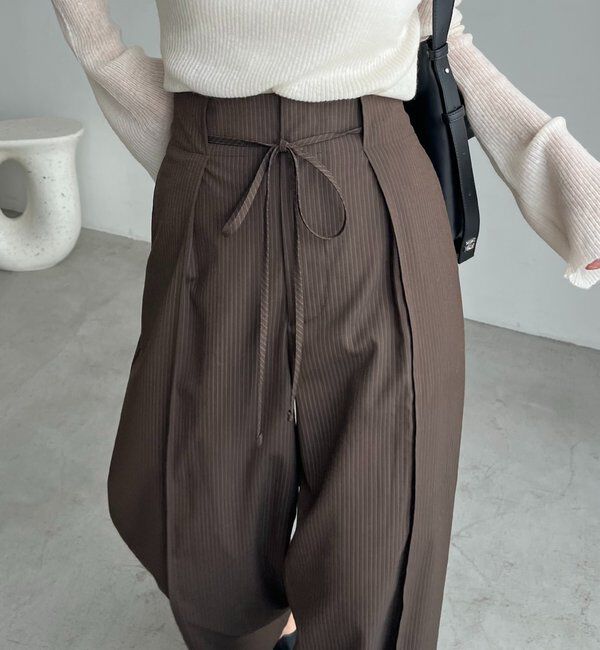  「ウエストリボンストライプパンツ」|チノ|