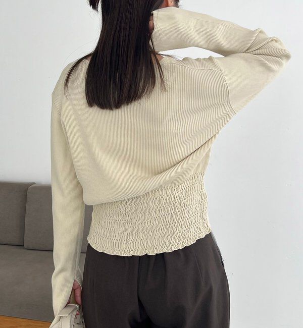  「【スタイルアップ効果◎】裾シャーリングリブカーディガン」|カーディガン|