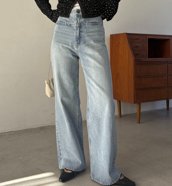  「【低身長サイズあり/セットアップ対応】スリットポケットストレートデニム」|デニム|スカイブルー