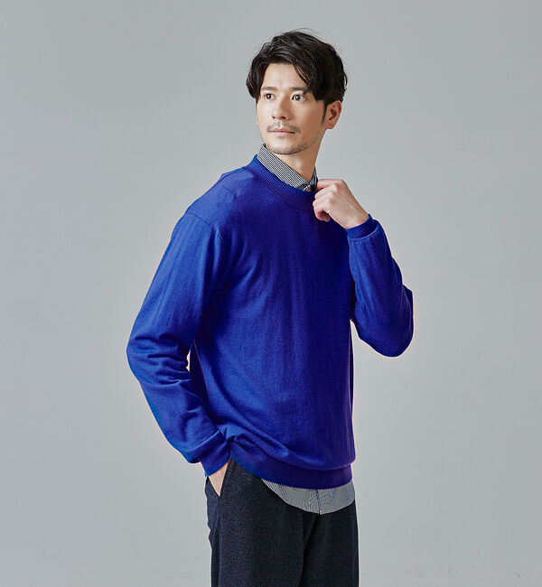 ABAHOUSE「【シルクの様な光沢】カシミヤ　モックネック　ニット」|ニット・セーター|ブルー