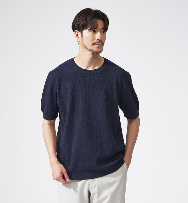 ABAHOUSE「針抜き プレーティング ニットTシャツ」|Tシャツ・カットソー|