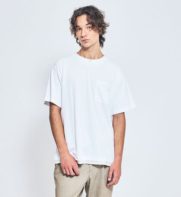 ABAHOUSE「キーネック カノコ半袖Tシャツ / フェイクレイヤード」|Tシャツ・カットソー|