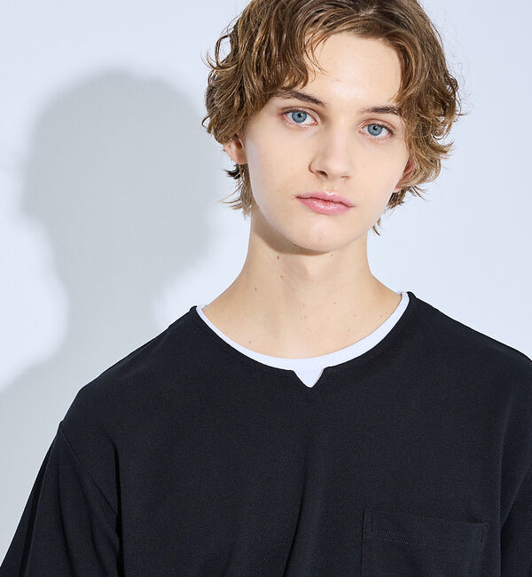 ABAHOUSE「キーネック カノコ半袖Tシャツ / フェイクレイヤード」|Tシャツ・カットソー|