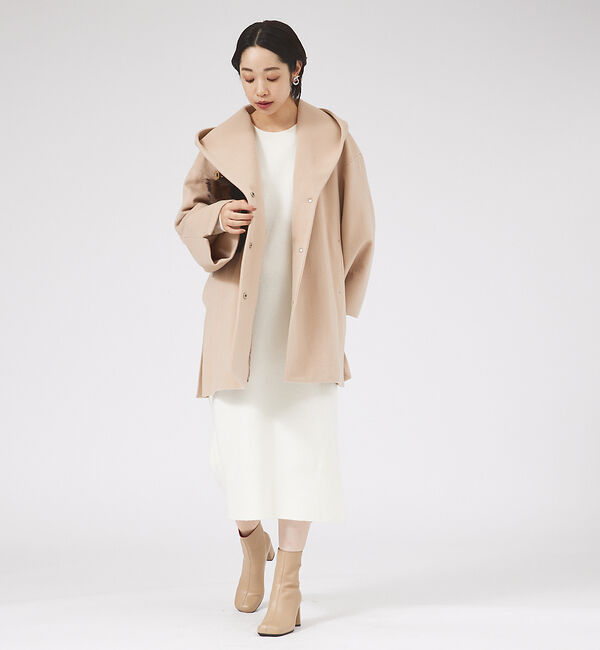 qualite「フーディーコート」|ノーカラーコート|