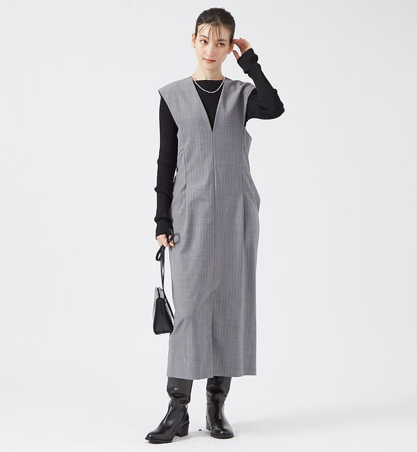 qualite「ウールトロVネックワンピース」|ワンピース|