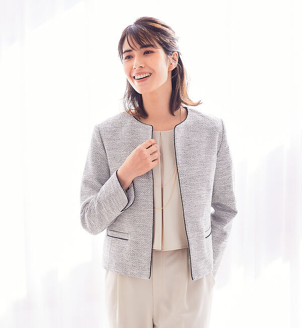 abahouse mavie「綾おりツイードジャケット」|ノーカラージャケット|ブラック