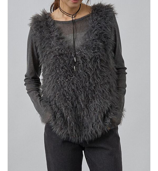 abahouse mavie「フェザーチュールヤーンニットベスト」|ベスト・ジレ|チャコールグレー