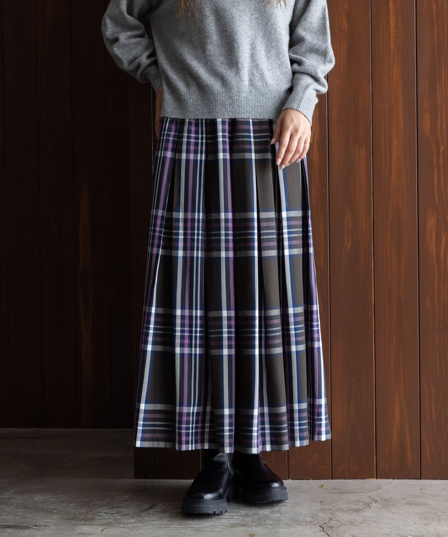 Sonny Label 「タックチェックイージースカート」|スカート|ブラウン系その他