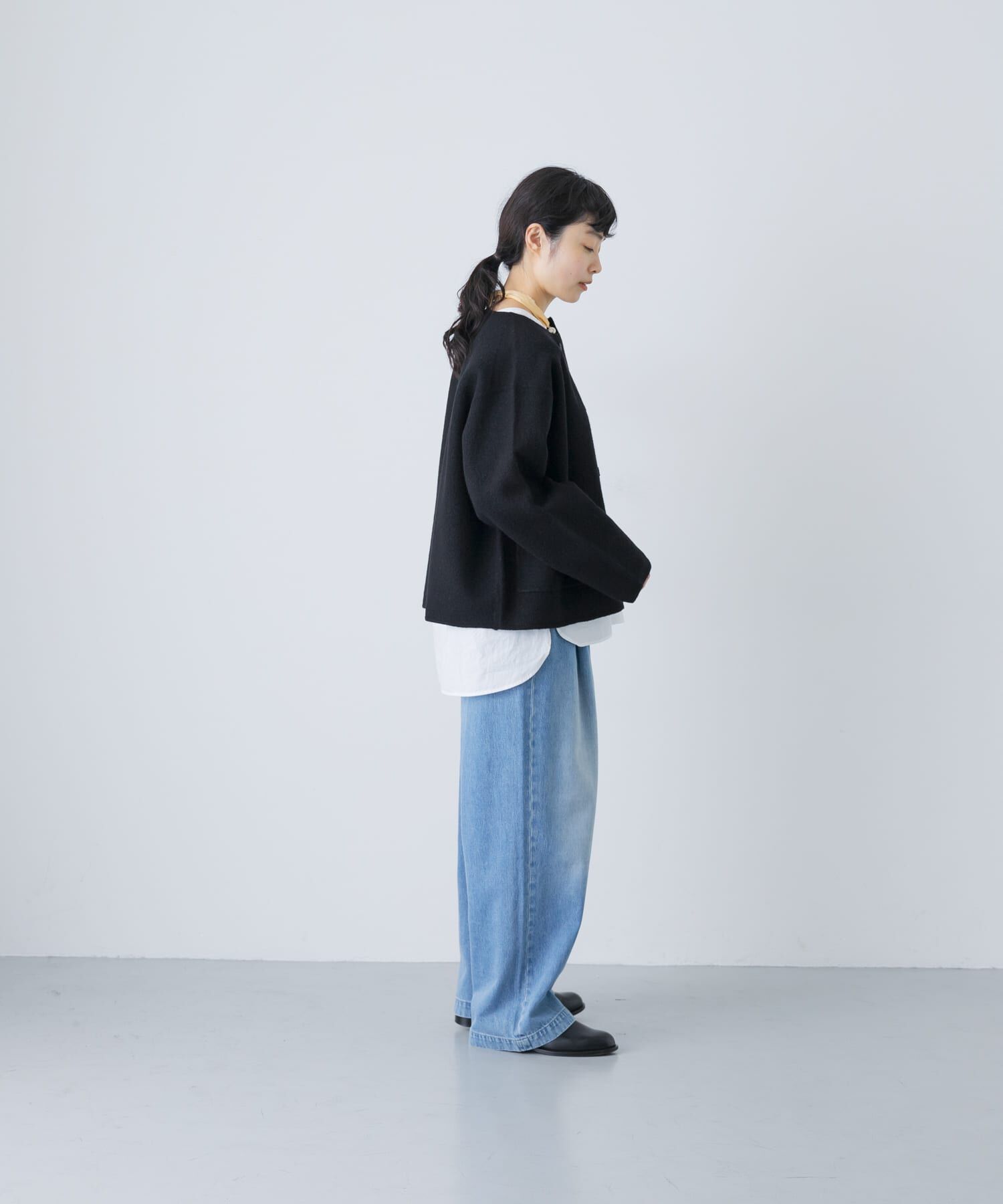 かぐれ「圧縮ウールショートジャケット」|ノーカラージャケット|