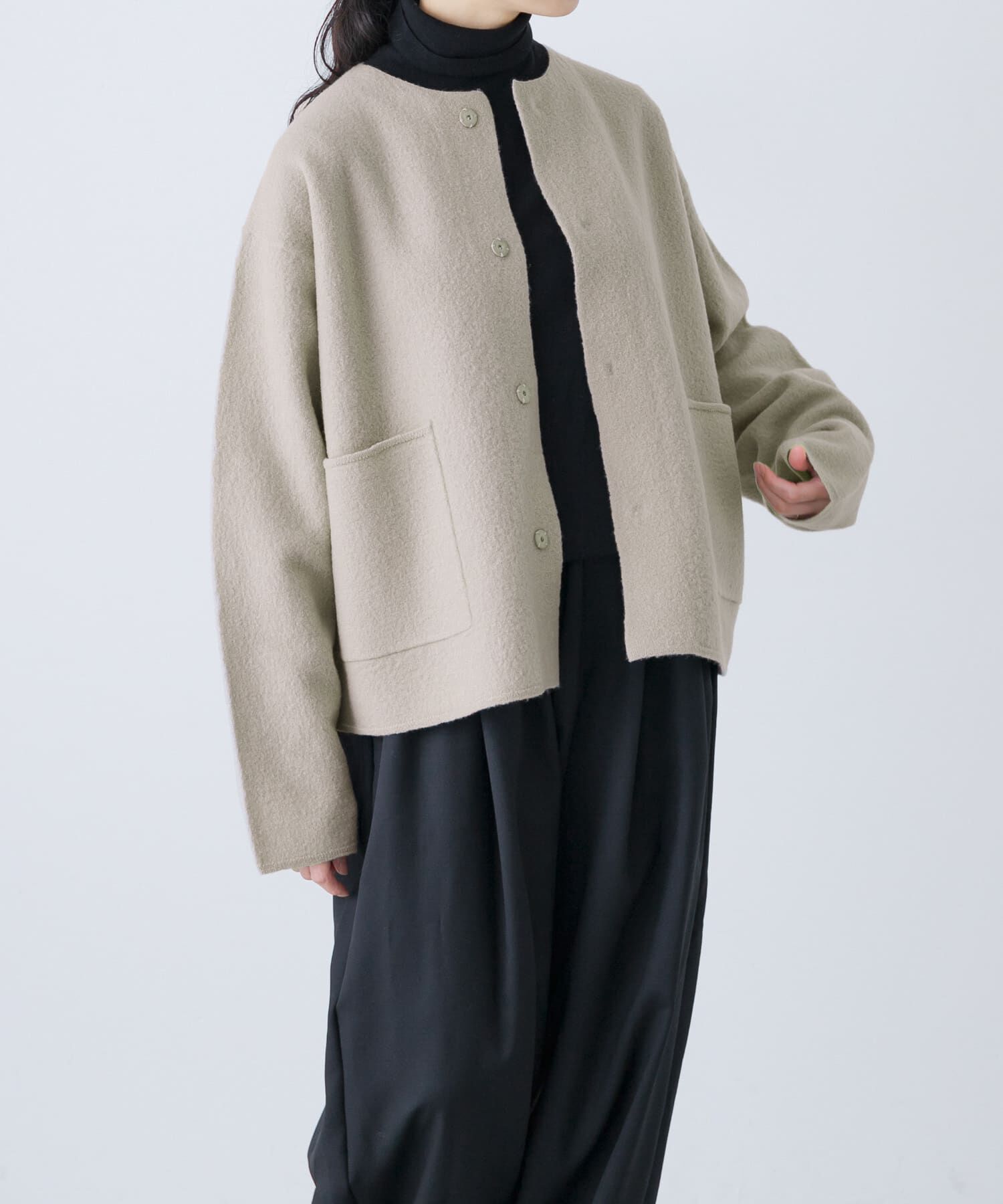 かぐれ「圧縮ウールショートジャケット」|ノーカラージャケット|グレー系その他