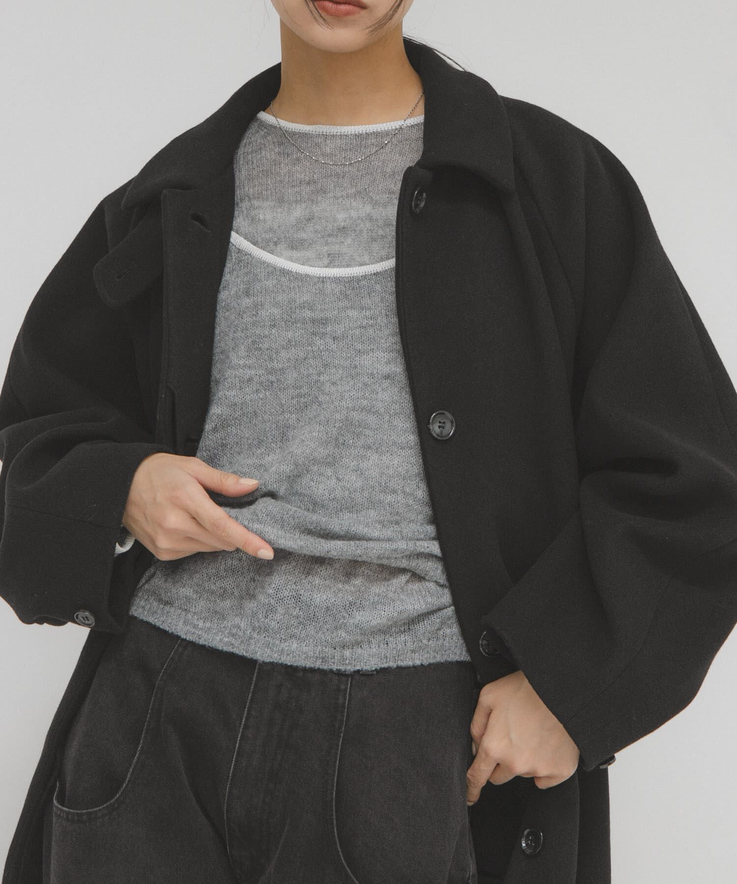  「バイカラーキャミレイヤードニット」|ニット・セーター|グレー