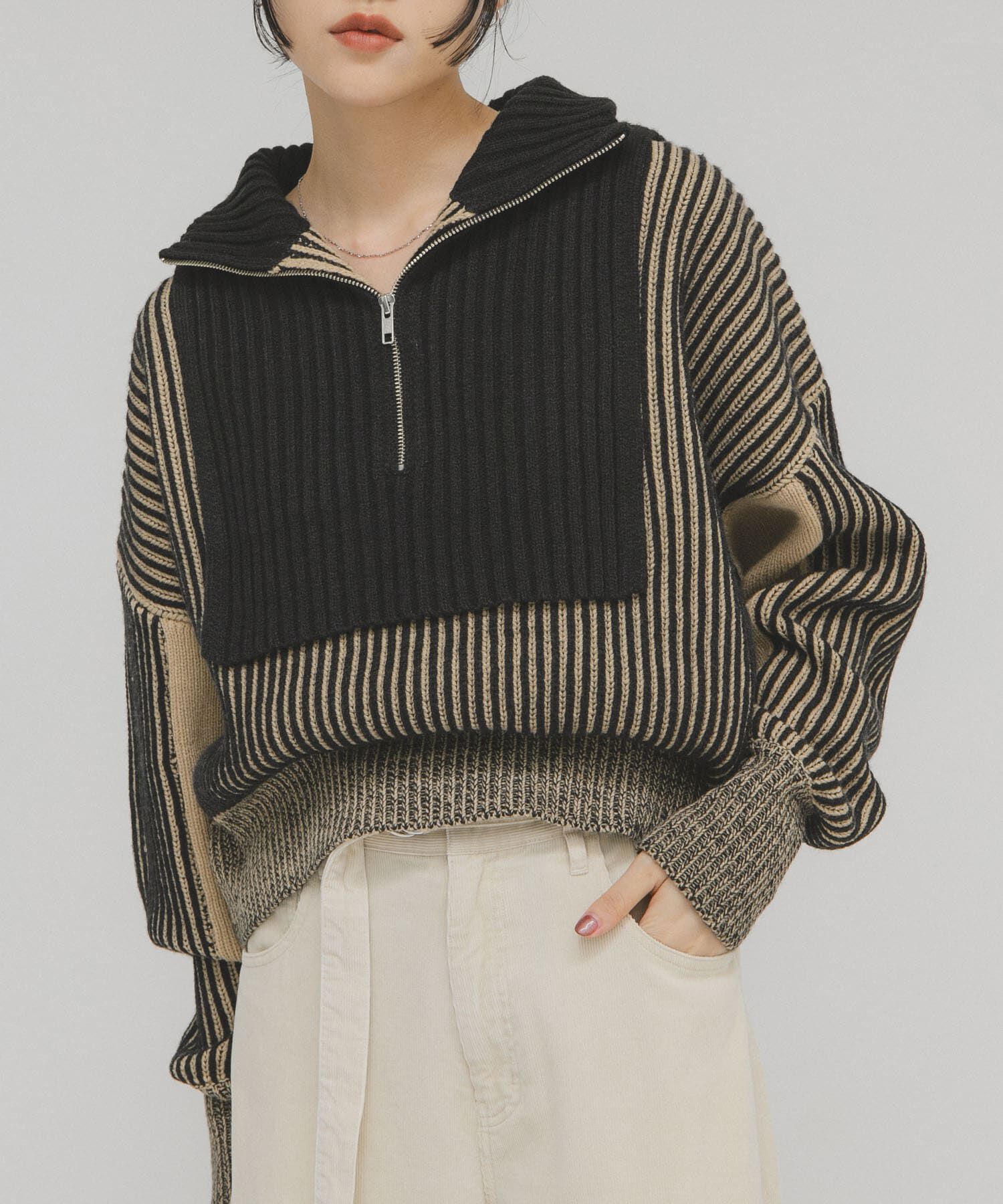  「レイヤードハーフZIPニット」|ニット・セーター|