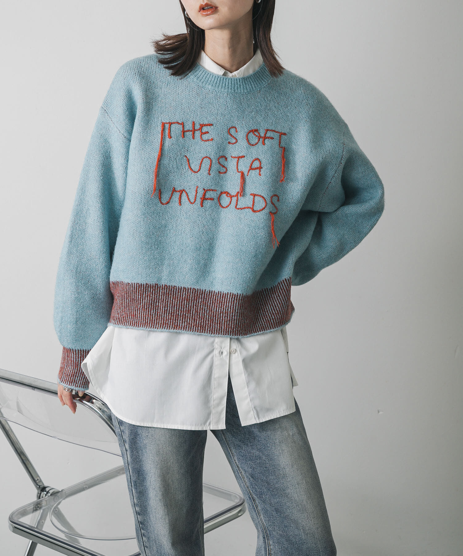 SENSE OF PLACE by URBAN RESEARCH「ロゴシシュウバイカラーリブニット」|ニット・セーター|ブルー