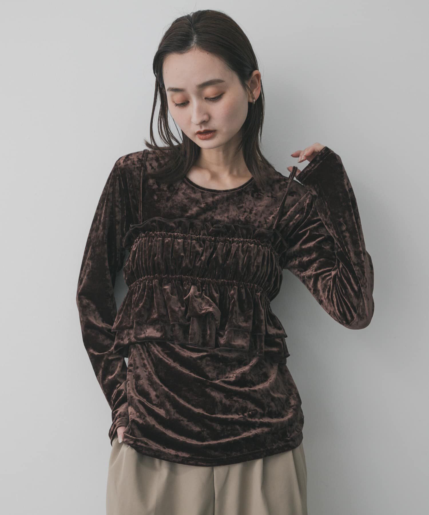 SENSE OF PLACE by URBAN RESEARCH「『洗濯可』フリルビスチェセットベロアトップ」|Tシャツ・カットソー|