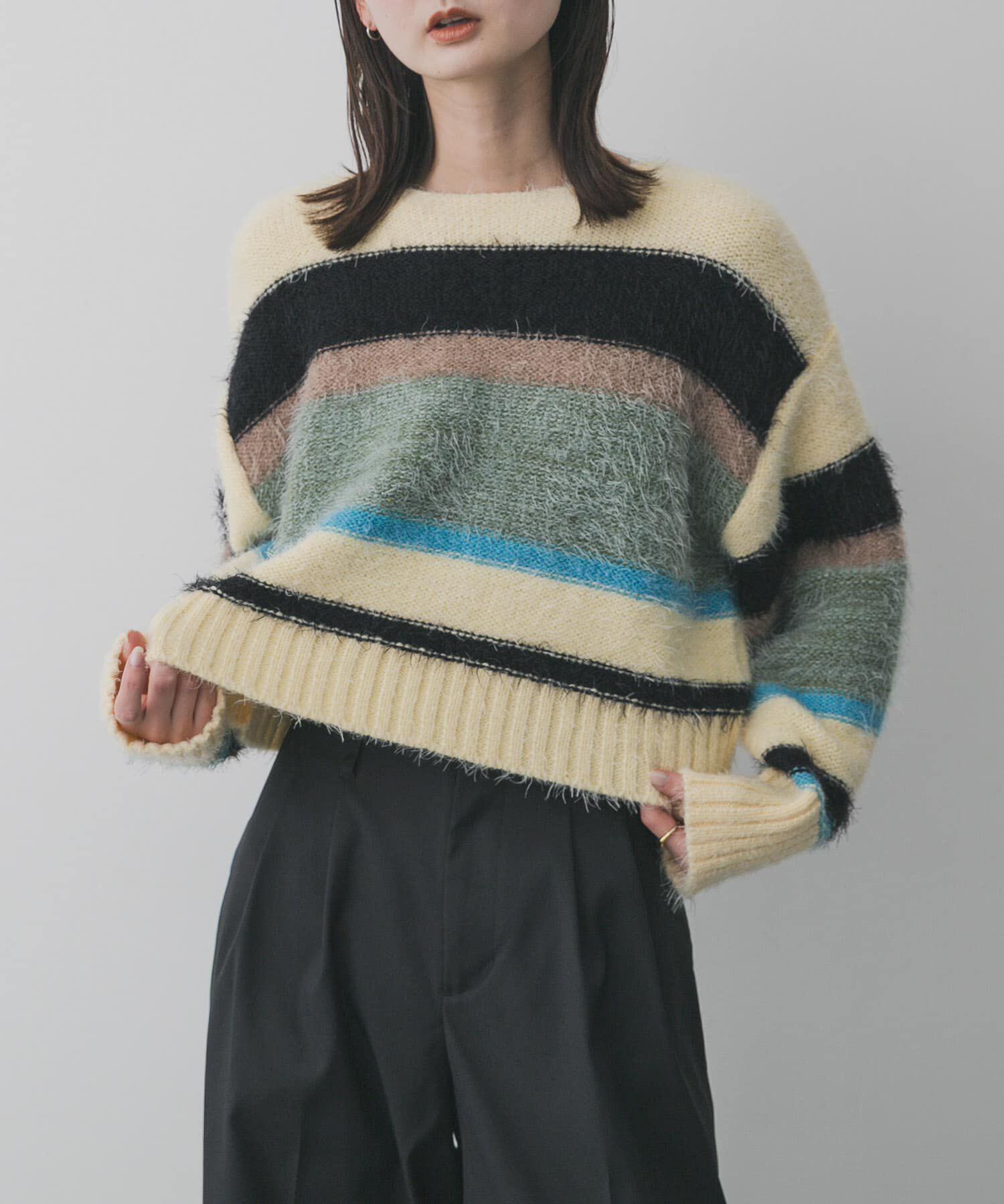 SENSE OF PLACE by URBAN RESEARCH「『洗濯可』シャギーハイショクボーダーニット」|ニット・セーター|イエロー系その他