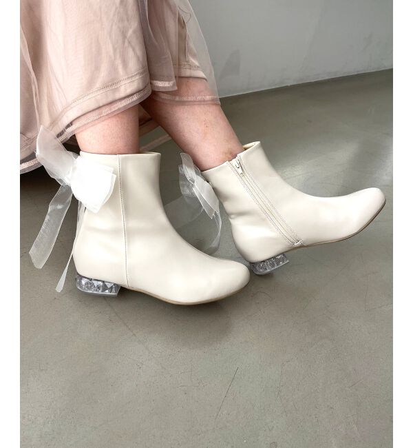  「☆ローヒール取り外しリボンブーツ」|ショートブーツ|