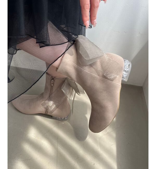  「☆ローヒール取り外しリボンブーツ」|ショートブーツ|