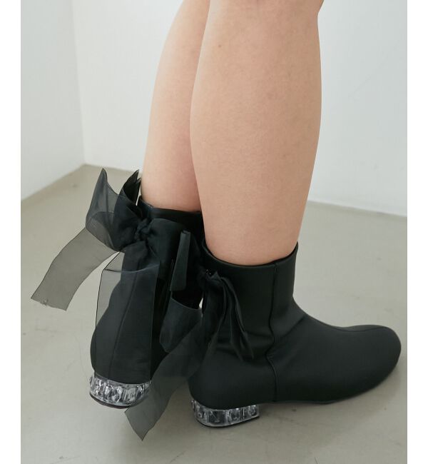  「☆ローヒール取り外しリボンブーツ」|ショートブーツ|
