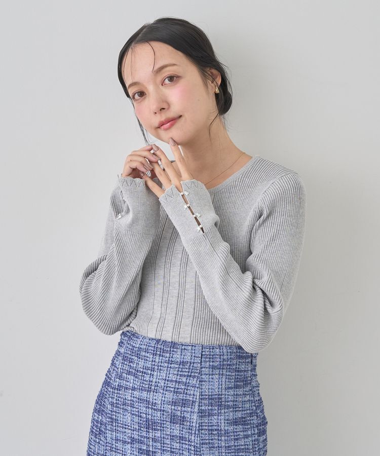 earth music&ecology「パール&ビジュースリーブプルオーバー」|ニット・セーター|