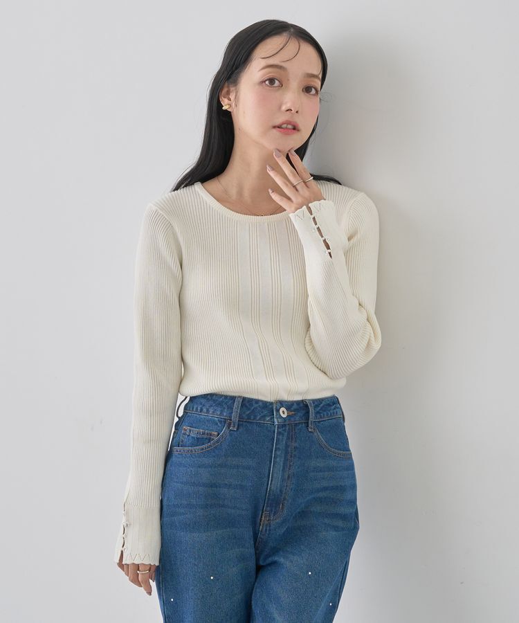 earth music&ecology「パール&ビジュースリーブプルオーバー」|ニット・セーター|