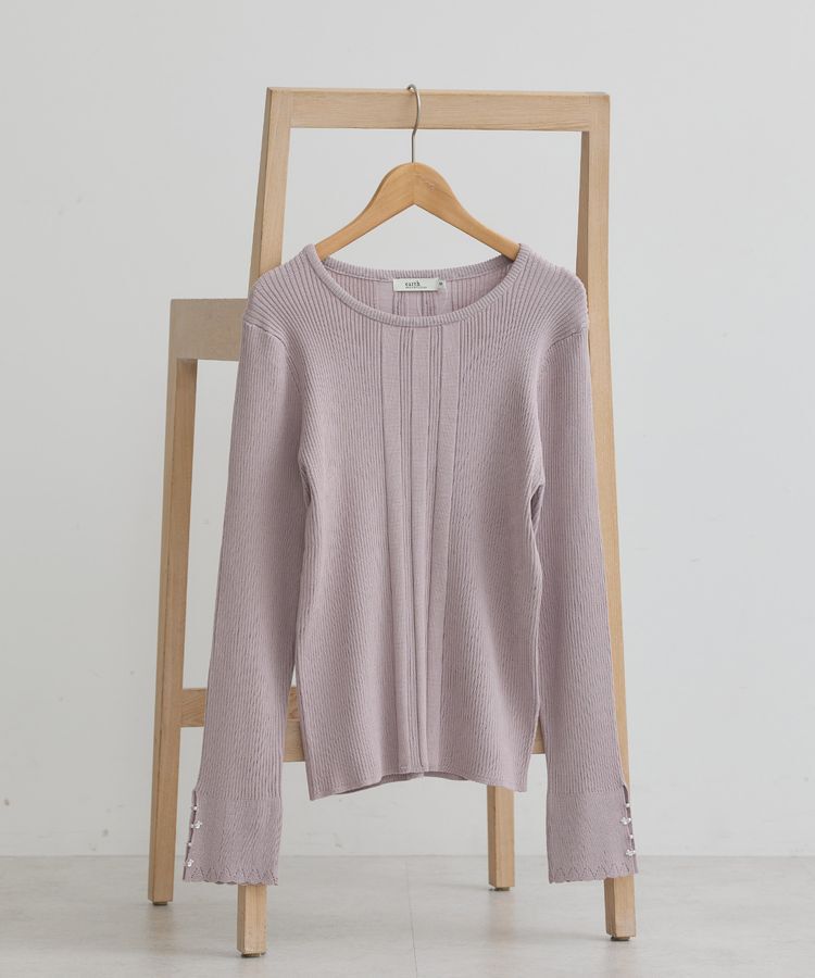 earth music&ecology「パール&ビジュースリーブプルオーバー」|ニット・セーター|Pink