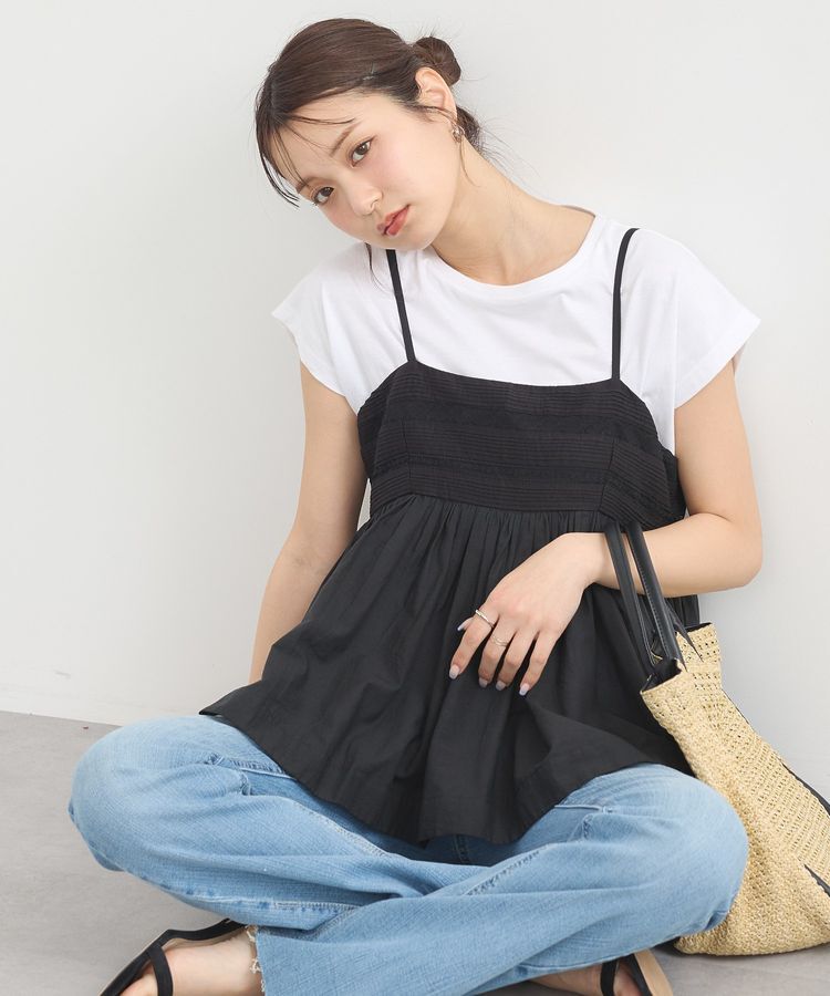 earth music&ecology「SET2点レースキャミ+フレンチTee」|Tシャツ・カットソー|Black