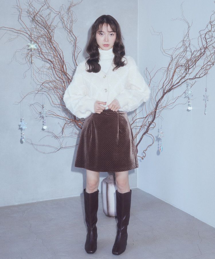 earth music&ecology「ベロアドットミニスカート」|タイト|