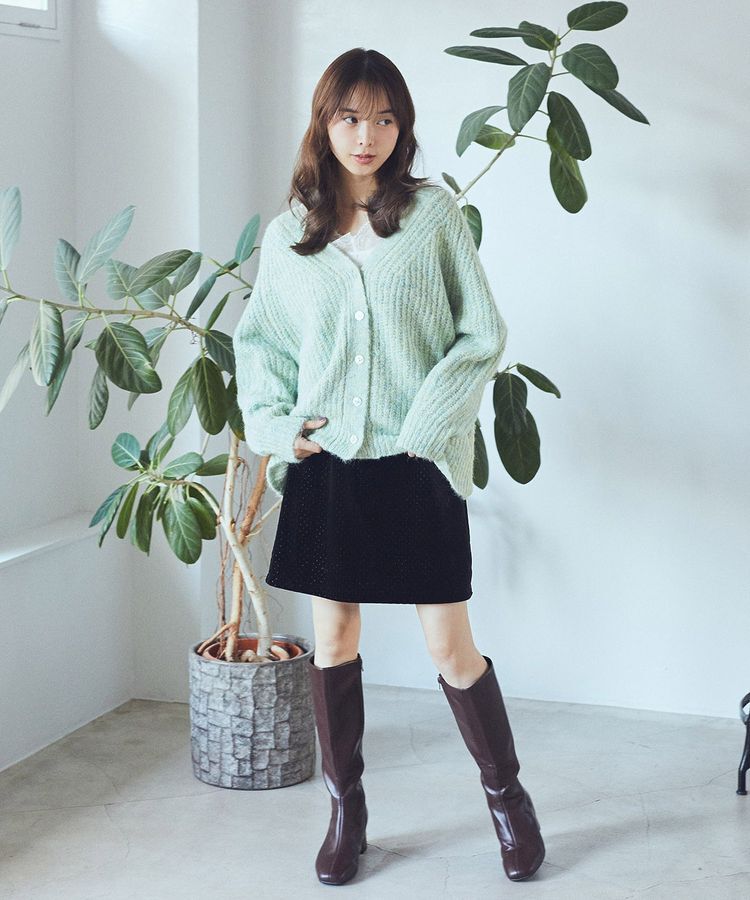 earth music&ecology「ベロアドットミニスカート」|タイト|