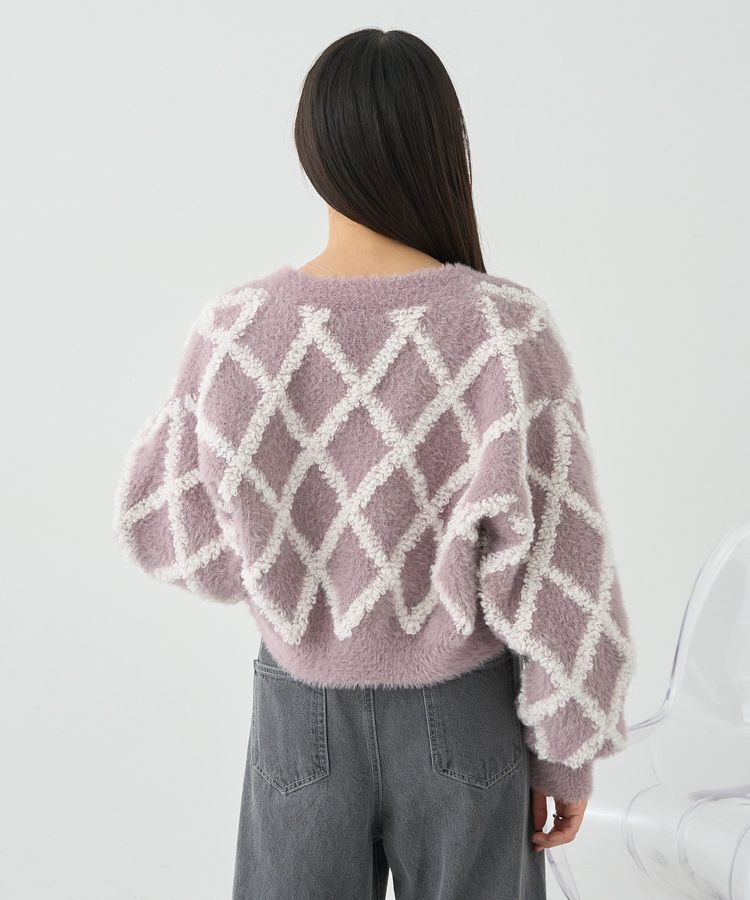 earth music&ecology「シャギーダイヤ柄ショートニットカーディガン」|カーディガン|