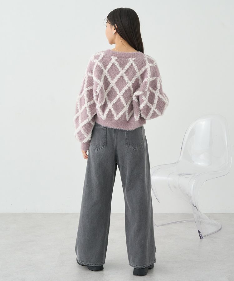 earth music&ecology「シャギーダイヤ柄ショートニットカーディガン」|カーディガン|