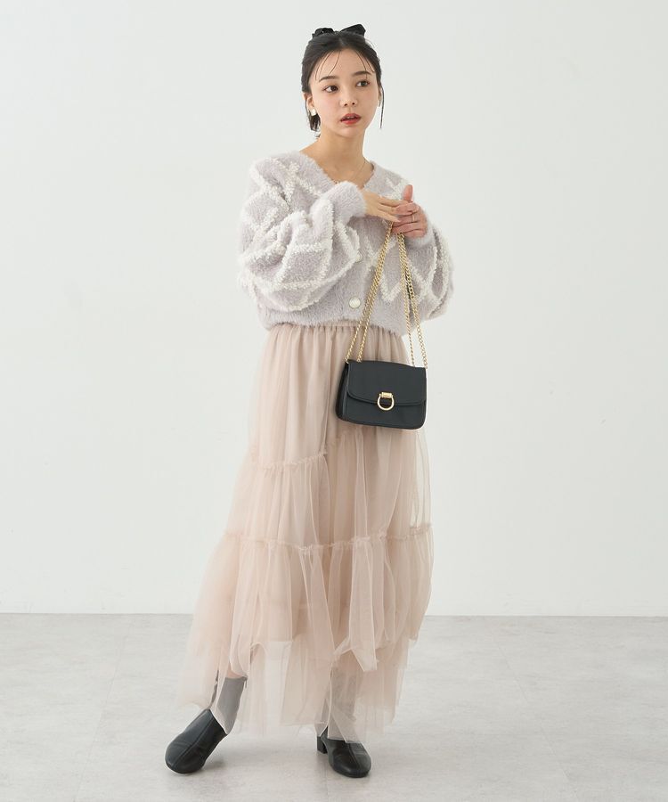 earth music&ecology「シャギーダイヤ柄ショートニットカーディガン」|カーディガン|