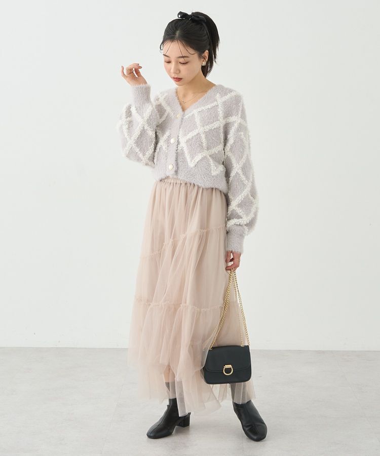 earth music&ecology「シャギーダイヤ柄ショートニットカーディガン」|カーディガン|