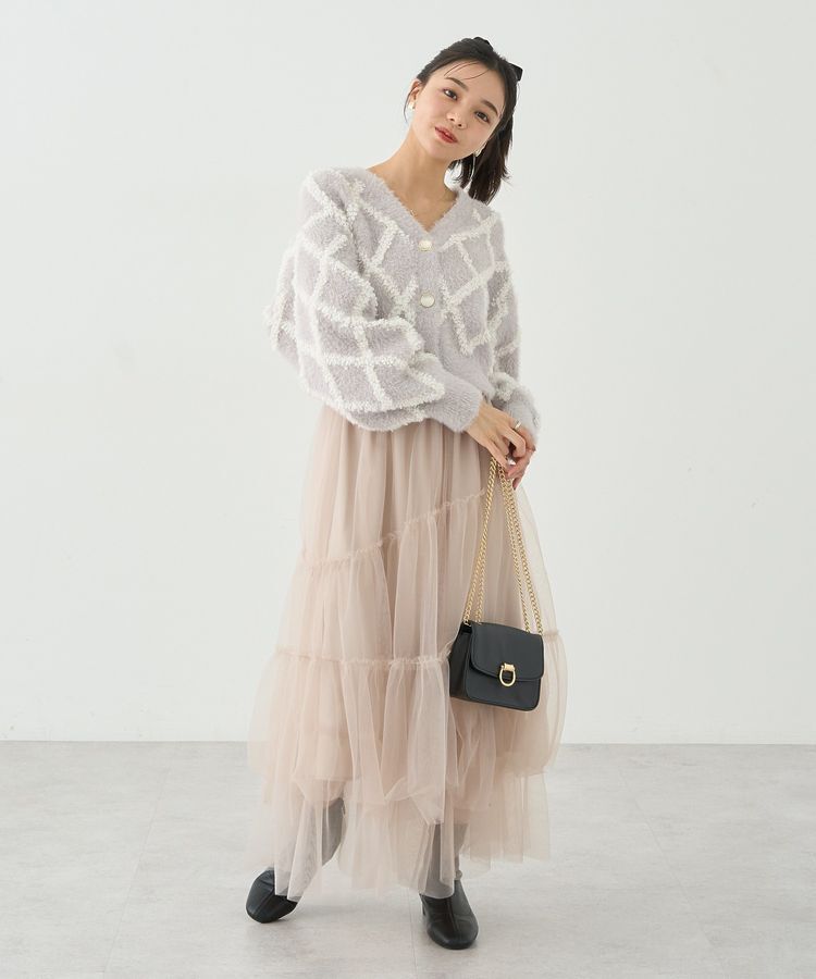 earth music&ecology「シャギーダイヤ柄ショートニットカーディガン」|カーディガン|