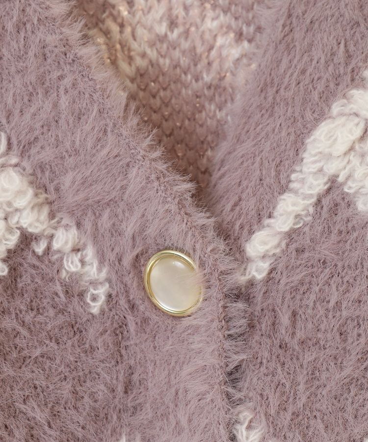 earth music&ecology「シャギーダイヤ柄ショートニットカーディガン」|カーディガン|