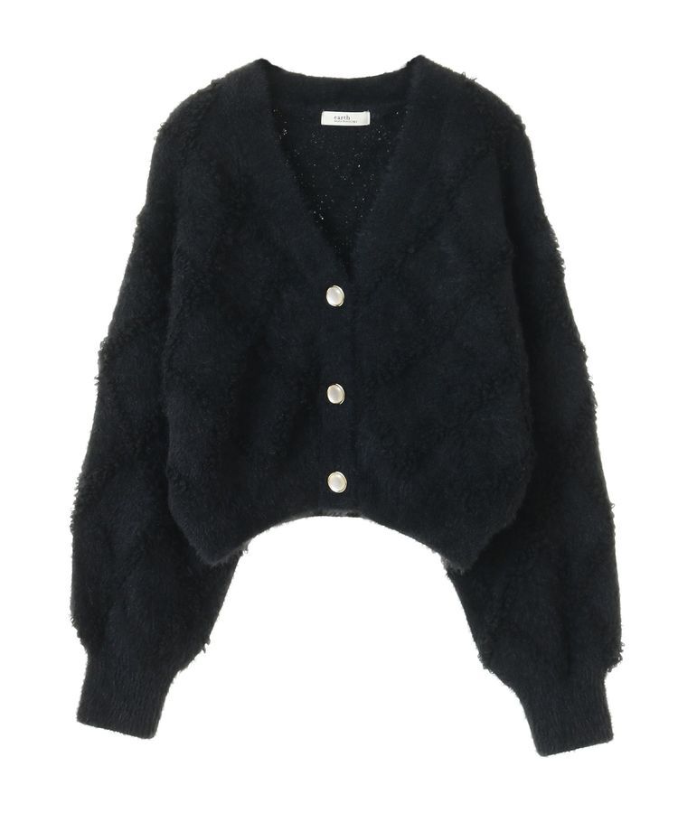 earth music&ecology「シャギーダイヤ柄ショートニットカーディガン」|カーディガン|