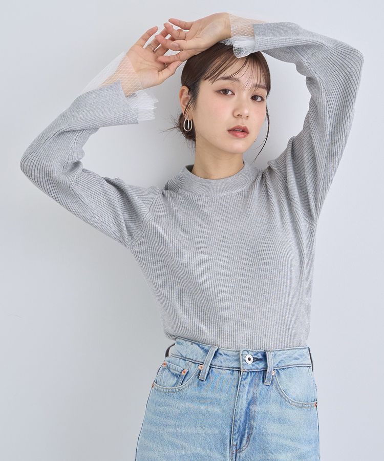 earth music&ecology「スリットチュールスリーブニットプルオーバー」|ニット・セーター|