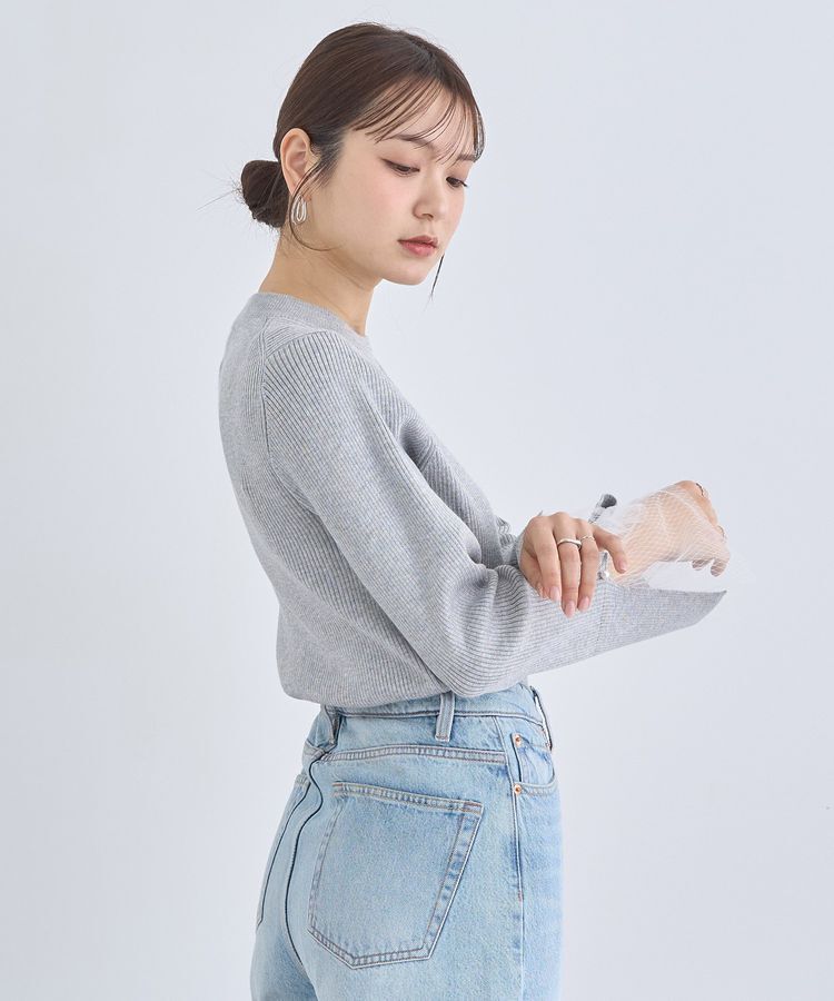 earth music&ecology「スリットチュールスリーブニットプルオーバー」|ニット・セーター|