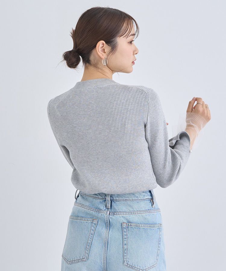 earth music&ecology「スリットチュールスリーブニットプルオーバー」|ニット・セーター|